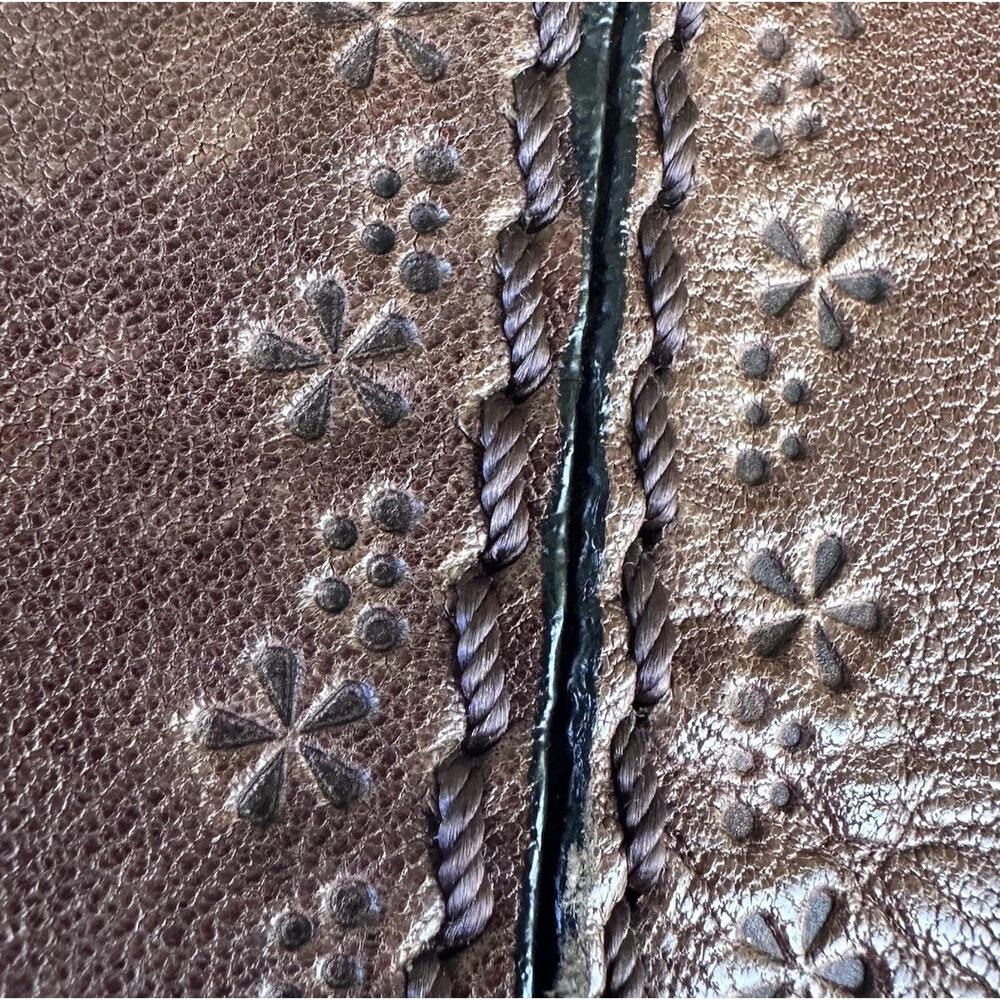 Fossil Talita Brown Leather Flower embossed and pleated Boho crossbody bag - Picture 5 of 8
